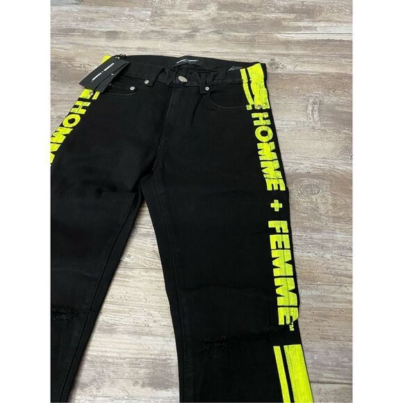 Homme + Femme Black Neon Distressed Men’s Jeans Sz 28 - Picture 3 of 5